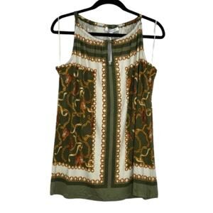 Rose & Olive green sleeveless blouse gold chain tiger print size Medium NWOT